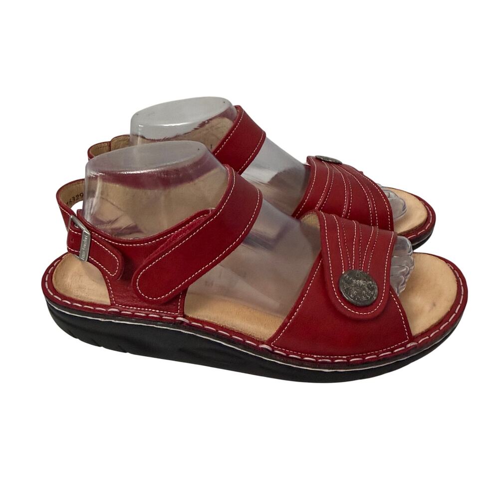 Finn Comfort Gomera Sandals Womens Size 10 Red Leather Wedge Adjustable Strap 41